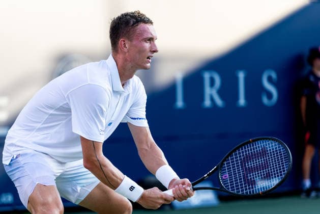 August 6, 2026, Montreal, Quebec, Canada: JIRI LEHECKA (8)from Czech Republic waiting service in match against Alexander Blockx (27) from Belgium in third round at Canadian Open at IGA stadium in Montreal, Quebec, Canada on 2026-08-06 Montreal Canada - ZUMAl189 20260806_zsp_l189_106 Copyright: xYannickxLegarex