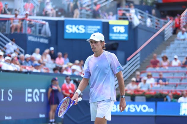 ATP, Tennis Herren Masters 1000 National Bank Open Montreal 2026 - Round of 32 - Day 6 Ãlex de Minaur of Australia reacts during the Men™s round of 32 match against Cameron Norrie of United Kingdom on day 6 of the ATP Masters 1000 National Bank Open at IGA Stadium. on August 6, 2026, in Montreal, Canada. (Photo by Horacio Zamora Eyepix Group) Copyright: xHoracioxZamorax xEyepixxGroupx HZ_06082026_194192