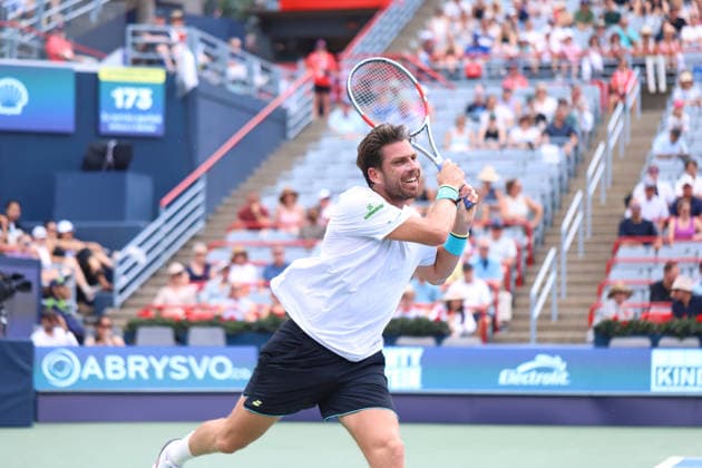 ATP, Tennis Herren Masters 1000 National Bank Open Montreal 2026 - Round of 32 - Day 6 Cameron Norrie of United Kingdom plays a backhand during the Men™s round of 32 match against Ãlex de Minaur of Australia on day 6 of the ATP Masters 1000 National Bank Open at IGA Stadium. on August 6, 2026, in Montreal, Canada. (Photo by Horacio Zamora Eyepix Group) Copyright: xHoracioxZamorax xEyepixxGroupx HZ_06082026_194225