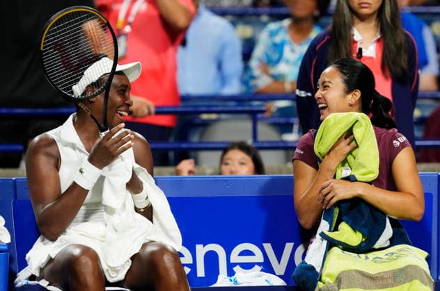 August 6, 2026, Toronto, On, Canada: United States Venus Williams, left, and partner, Philippines Alexandra Eala share a laugh during their doubles match against Japan s Miyu Kato and Liudmila Samsonova during National Bank Open tennis action in Toronto on Thursday, August 6, 2026. Canada News - August 6, 2026 - ZUMAc35_ 20260806_zaf_c35_127 Copyright: xChrisxYoungx