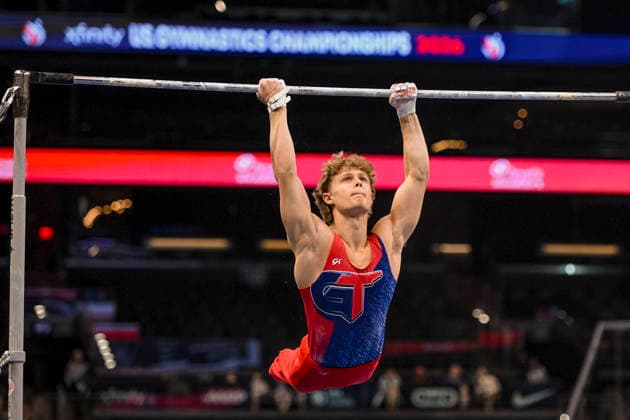 Gymnastics: Gymnastics: Xfinity US Gymnastics Championships London Norris of GymTek competes on horizontal bar exercise in the junior division of the Xfinity USA Gymnastics Championship at the Mortgage Matchup Center in Phoenix, Arizona, Thursday, August 6, 2026. (Thomas Fernandez Image of . Phoenix Arizona United States EDITORIAL USE ONLY Copyright: xx ThomasxFernandezx iosphotos417365