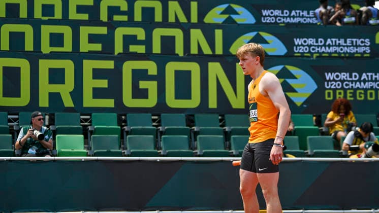 World Athletics U20 Championships, Oregon 2026 EUGENE, UNITED STATES OF AMERICA AUGUST 6, 2026 Jakob Bauerschlag (GER) competing in the 4x100m during the World Athletics U20 Championships Oregon 2026 at Hayward Field on August 6, 2026, in Eugene, United States of America Copyright: xBEAUTIFULxSPORTS DecaxText&Bildx