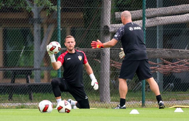 August 7, 2026, Germany, Grassau, Bundesliga, 2026–2027 season, VfB Stuttgart training camp, from left: Marius Funk, Kai Rabe