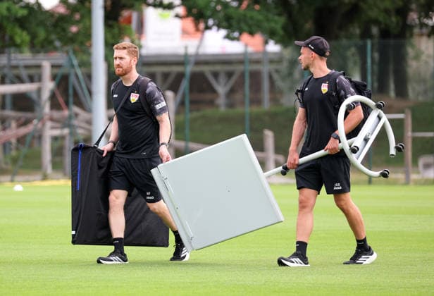 August 7, 2026, Germany, Grassau, Bundesliga, 2026–2027 season, VfB Stuttgart training camp, from left: Marcus Fregin, Jasper Smets