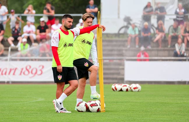 August 7, 2026, Germany, Grassau, Bundesliga, 2026–2027 season, VfB Stuttgart training camp, from left: Deniz Undav, Angelo Stiller