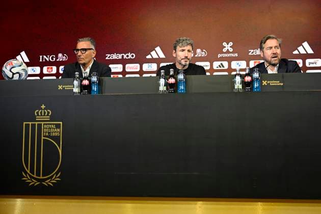 Presentation of Mark Van Bommel new head coach of the Belgian National Football Team TUBIZE, BELGIUM - AUGUST 07 : Steegen David Sports Communication Director of Royal Belgian Football Federation and Mannaert Vincent sports director of Royal Belgian Football Federation during the Official presentation of Mark Van Bommel as new federal head coach of the Belgian National football team at the Belgian National Football center on August 07, 2026 in Tubize, Belgium, 07 08 2026 Tubize Belgium  Copyright: xNicoxVereeckenx