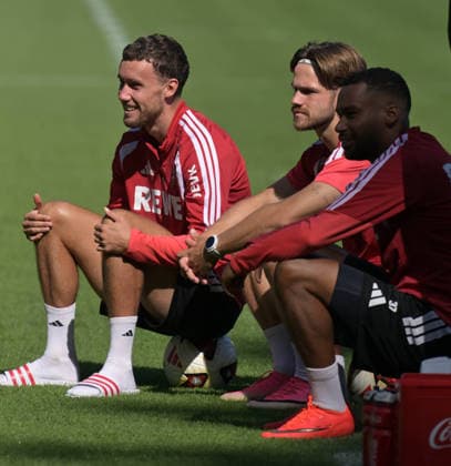August 7, 2026, xophax, Soccer, Bundesliga 1, 1. FC Köln training on Field 1 at Geissbockheim; the pros train ahead of the evening match against Real San Sebastian. From left to right: Luca Waldschmidt, Jan Thielmann, Linton Maina—all of 1. FC Köln—in Kitzbühel