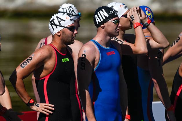 Andrea Filadelli of Italy prepares to compete in the open water swimming 3km Knockout Men Final during the European Aquatics Championships at the River Seine in Paris (France), August 7, 2026. Andrea Masini Deepbluemedia Insidefoto
