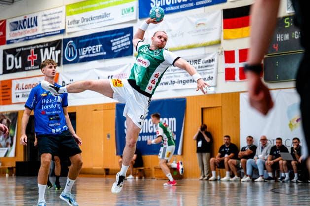 August 7, 2026, xdobgx, 2026 Heide Cup Handball Tournament, TSV Hannover Burgdorf vs. Mors Thy Handball; from left: Justus Fischer of TSV Hannover Burgdorf, taking a shot, in action, throwing