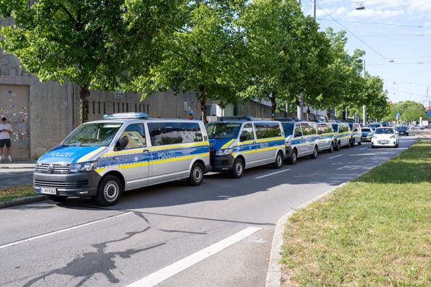 Large Police Presence for the First Match Against FC Augsburg II, TSV 1860 Munich vs. FC Augsburg II, Soccer, Bavarian Regional League, Matchday 3, August 7, 2026. DFB regulations prohibit any use of photographs as image sequences and or quasi-video. Munich, Bavaria, Germany Copyright: xkolbert-press UlrichxGamelx