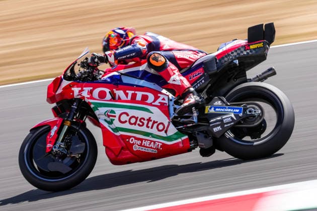 Luca Marini (Italy) of the Honda HRC Castrol ( 10) during Practice at Round 12 of the 2026 Qatar Airways Grand Prix of Great Britain at Silverstone Circuit, Towcester, England on the 7 August 2026.  Copyright: xDavidxHornx PMI-7310-0087
