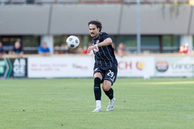 David Bauer, 29, TSV Landsberg, during the match between TSV Landsberg and FV Illertissen 1921, soccer, men s, Bavarian Regional League, 2026–2027, Matchday 3 on August 7, 2026, in Landsberg am Lech, Sportpark, Bavaria, Germany