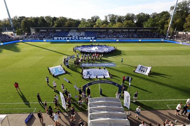 August 7, 2026: Stuttgarter Kickers vs. SSV Ulm 1846, Germany, Stuttgart, August 7, 2026, Soccer, Regionalliga Southwest, 2026–2027 Season, Stuttgarter Kickers vs. SSV Ulm 1846 Opening Match, Regionalliga Southwest, Feature Overview, GAZi Stadium on the Waldau