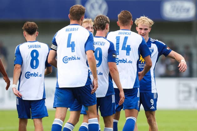 August 7, 2026, Soccer, Men s, Regionalliga Nord, Matchday 2, BSV Kickers Emden vs. Hamburger SV II – Celebration of the 2–0 goal by Theo Schröder (No. 9, BSV Kickers Emden)