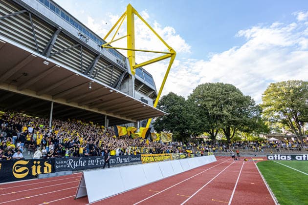 Regionalliga West: Borussia Dortmund II 1, FC Köln II, August 7, 2026. Fans of Borussia Dortmund U23. Regionalliga West: Borussia Dortmund II 1, FC Köln II, Rote Erde, Dortmund, August 7, 2026. DFB regulations prohibit any use of photographs as image sequences and or quasi-video. Copyright: xBEAUTIFULxSPORTS Buriakovx