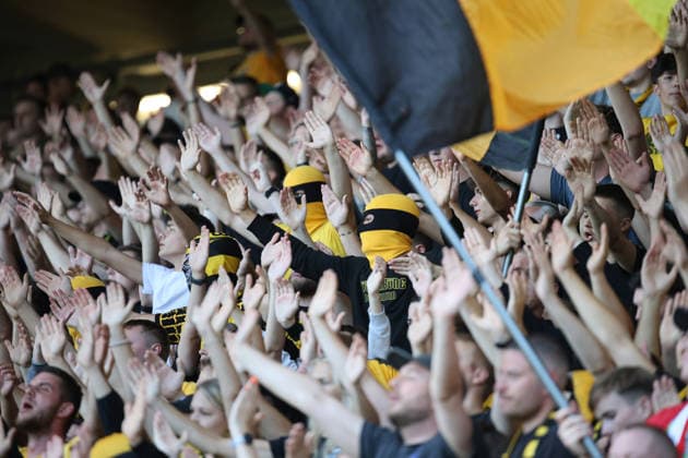 August 7, 2026, xsefx, Soccer, Borussia Dortmund II U23 vs. 1. FC Köln II U21, Regionalliga West, Rote Erde Stadium, Matchday 2, 2026–2027 Season, BVB fan section with Ultras and flares. DFB regulations prohibit any use of photographs as image sequences and or quasi-video. North Rhine-Westphalia, Germany