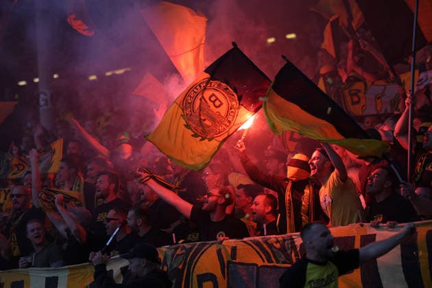 August 7, 2026, xsefx, Soccer, Borussia Dortmund II U23 vs. 1. FC Köln II U21, Regionalliga West, Rote Erde Stadium, Matchday 2, 2026–2027 Season, BVB fan section with Ultras and flares. DFB regulations prohibit any use of photographs as image sequences and or quasi-video. North Rhine-Westphalia, Germany