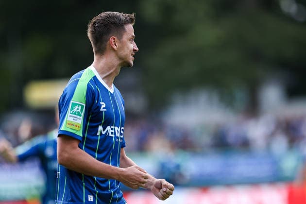 August 7, 2026, xkwix, Soccer, Regionalliga West, FC Gütersloh vs. VfL Bochum II, Heidewaldstadion, Matchday 2, 2026–2027 season. Celebration after Patrik Twardzik scores the 1–0 goal for FC Gütersloh 18. DFB regulations prohibit any use of photographs as image sequences and or quasi-video. Photo: xKamilxWilkowskixPressefotoKochx, North Rhine-Westphalia, Germany