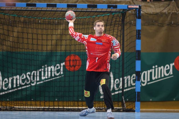 August 7, 2026, xtgx, Handball Tournament, EHV Aue vs. SC Magdeburg emspor, from left: Dominik Kuzmanovic (Magdeburg), 1 Lößnitz