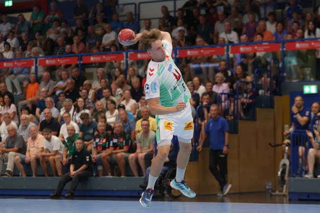 August 7, 2026, xtgx, Handball Tournament, EHV Aue vs. SC Magdeburg emspor, from left: Noah Hensen (Magdeburg) scores a goal, goal scorer, scores the goal, Lößnitz