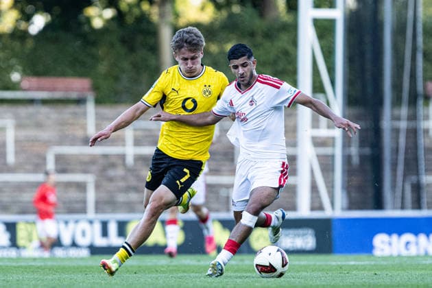 Regionalliga West: Borussia Dortmund II 1, 1 FC Köln II 0, August 7, 2026; Tim Degener, Borussia Dortmund U23, 7, Kian Hekmat, 1. FC Köln U23, 18 Regionalliga West: Borussia Dortmund II vs. 1. FC Köln II, Rote Erde, Dortmund, August 7, 2026. DFB regulations prohibit any use of photographs as image sequences and or quasi-video. Copyright: xBEAUTIFULxSPORTS Buriakovx