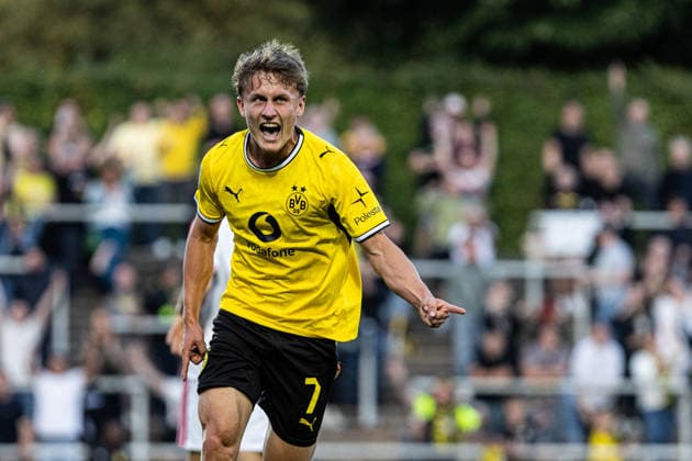 Regionalliga West: Borussia Dortmund II vs. 1. FC Köln II, August 7, 2026. Borussia Dortmund U23 celebrates the goal—1–0 by Tim Degener. Borussia Dortmund U23, 7. Regionalliga West: Borussia Dortmund II vs. 1. FC Köln II, Rote Erde, Dortmund, August 7, 2026 DFB regulations prohibit any use of photographs as image sequences and or quasi-video Copyright: xBEAUTIFULxSPORTS Buriakovx