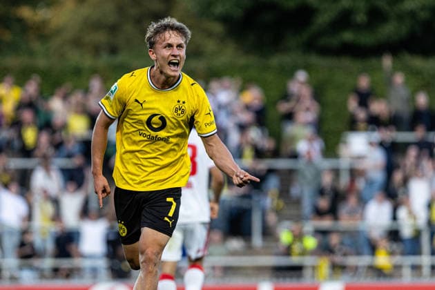 Regionalliga West: Borussia Dortmund II vs. 1. FC Köln II, August 7, 2026. Borussia Dortmund U23 celebrates the goal—1–0 by Tim Degener. Borussia Dortmund U23, 7. Regionalliga West: Borussia Dortmund II vs. 1. FC Köln II, Rote Erde, Dortmund, August 7, 2026 DFB regulations prohibit any use of photographs as image sequences and or quasi-video Copyright: xBEAUTIFULxSPORTS Buriakovx