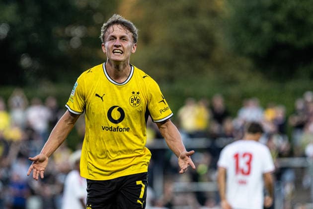 Regionalliga West: Borussia Dortmund II vs. 1. FC Köln II, August 7, 2026. Borussia Dortmund U23 celebrates the goal—1–0 by Tim Degener. Borussia Dortmund U23, 7. Regionalliga West: Borussia Dortmund II vs. 1. FC Köln II, Rote Erde, Dortmund, August 7, 2026 DFB regulations prohibit any use of photographs as image sequences and or quasi-video Copyright: xBEAUTIFULxSPORTS Buriakovx
