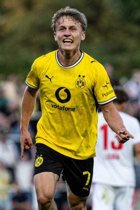 Regionalliga West: Borussia Dortmund II vs. 1. FC Köln II, August 7, 2026. Borussia Dortmund U23 celebrates the goal—1–0 by Tim Degener. Borussia Dortmund U23, 7. Regionalliga West: Borussia Dortmund II vs. 1. FC Köln II, Rote Erde, Dortmund, August 7, 2026 DFB regulations prohibit any use of photographs as image sequences and or quasi-video Copyright: xBEAUTIFULxSPORTS Buriakovx
