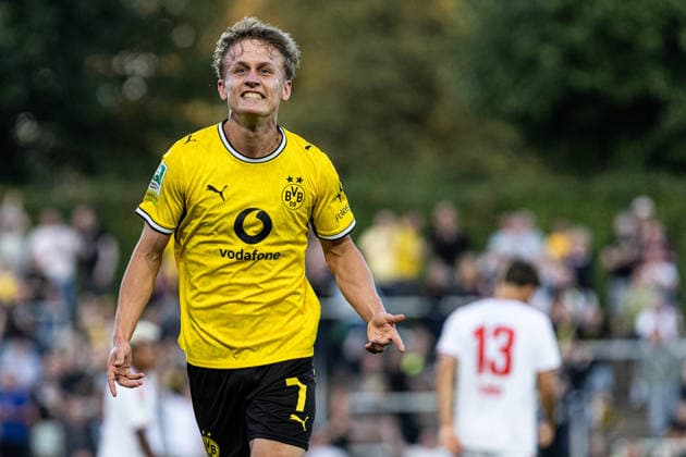 Regionalliga West: Borussia Dortmund II vs. 1. FC Köln II, August 7, 2026. Borussia Dortmund U23 celebrates the goal—1–0 by Tim Degener. Borussia Dortmund U23, 7. Regionalliga West: Borussia Dortmund II vs. 1. FC Köln II, Rote Erde, Dortmund, August 7, 2026 DFB regulations prohibit any use of photographs as image sequences and or quasi-video Copyright: xBEAUTIFULxSPORTS Buriakovx