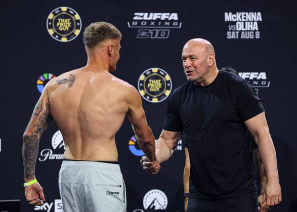 Zuffa Boxing 10 Aaron McKenna vs Etinosa Oliha Weigh-In, 3Arena, Dublin 7 8 2026 Brad Axe and UFC CEO and President Dana White Brad Axe and Dana White 7 8 2026  Copyright: xx BB3_7122