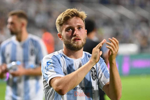 Matthew COLLINS TSV 1860 Munich, after the game, action shot, single frame, cropped close-up, half-length shot, soccer, Bavarian Regional League, 2026–2027 season,Matchday 26–27, TSV 1860 Munich vs. FC Augsburg II, 2–2 on August 7, 2026, in Munich at GRUENWALDER STADION