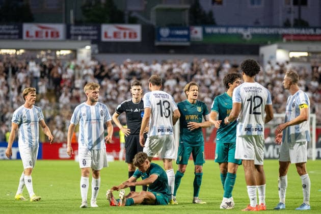 Post-game farewell, 2–2, TSV 1860 Munich vs. FC Augsburg II, soccer, Bavarian Regional League, Matchday 3, August 7, 2026. DFB regulations prohibit any use of photographs as image sequences and or quasi-video. Munich, Bavaria, Germany Copyright: xkolbert-press UlrichxGamelx