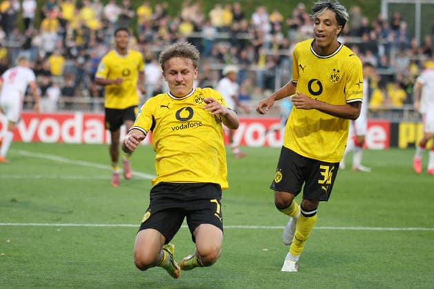 August 7, 2026, xsefx, Soccer, Borussia Dortmund II U23 vs. 1. FC Köln II U21, Regionalliga West, Rote Erde Stadium, Matchday 2, 2026–2027 Season. Celebrations after the 1–0 goal scored by Tim Degener. BVB II 07. DFB regulations prohibit any use of photographs as image sequences and or quasi-video. North Rhine-Westphalia, Germany