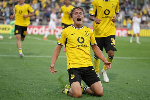 August 7, 2026, xsefx, Soccer, Borussia Dortmund II U23 vs. 1. FC Köln II U21, Regionalliga West, Rote Erde Stadium, Matchday 2, 2026–2027 Season. Celebrations after the 1–0 goal scored by Tim Degener. BVB II 07. DFB regulations prohibit any use of photographs as image sequences and or quasi-video. North Rhine-Westphalia, Germany