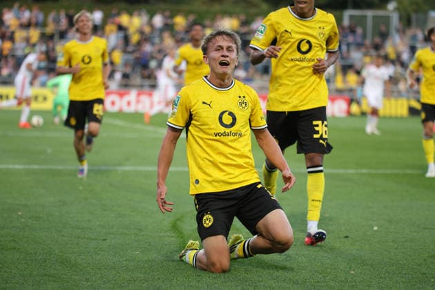 August 7, 2026, xsefx, Soccer, Borussia Dortmund II U23 vs. 1. FC Köln II U21, Regionalliga West, Rote Erde Stadium, Matchday 2, 2026–2027 Season. Celebrations after the 1–0 goal scored by Tim Degener. BVB II 07. DFB regulations prohibit any use of photographs as image sequences and or quasi-video. North Rhine-Westphalia, Germany