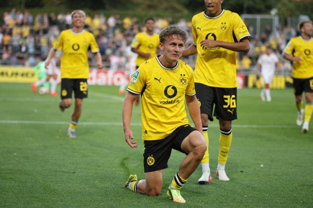August 7, 2026, xsefx, Soccer, Borussia Dortmund II U23 vs. 1. FC Köln II U21, Regionalliga West, Rote Erde Stadium, Matchday 2, 2026–2027 Season. Celebrations after the 1–0 goal scored by Tim Degener. BVB II 07. DFB regulations prohibit any use of photographs as image sequences and or quasi-video. North Rhine-Westphalia, Germany
