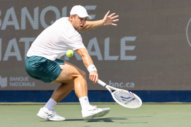 August 7, 2026, Montreal, Quebec, Canada: TALLON GRIEKSPOOR from Nederlands backhandin match against Matteo Arnaldi (30) from Italia in third round at Canadian Open at IGA stadium in Montreal, Quebec, Canada on 2026-08-07 Montreal Canada - ZUMAl189 20260807_zsp_l189_016 Copyright: xYannickxLegarex