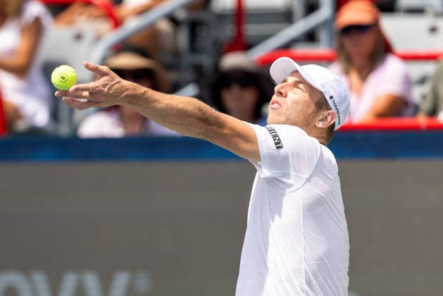 August 7, 2026, Montreal, Quebec, Canada: TALLON GRIEKSPOOR from Nederlands serving in match against Matteo Arnaldi (30) from Italia in third round at Canadian Open at IGA stadium in Montreal, Quebec, Canada on 2026-08-07 Montreal Canada - ZUMAl189 20260807_zsp_l189_020 Copyright: xYannickxLegarex