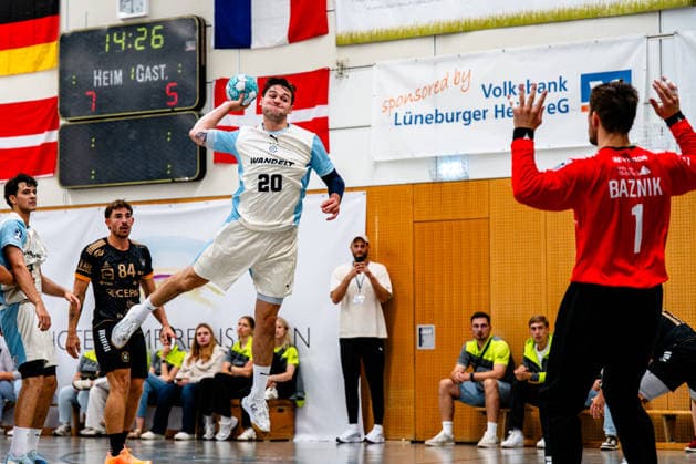 August 7, 2026, xdobgx, 2026 Heide Cup Handball Tournament, VFL Gummersbach vs. Provence Aix, Ludvig Hallbäck (VfL Gummersbach), taking a shot, in action, shooting at Schneverdingen
