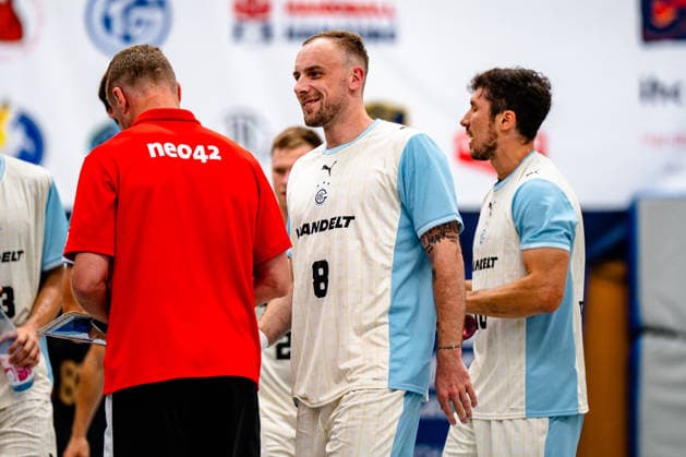 August 7, 2026, xdobgx, Handball Heide Cup 2026, VFL Gummersbach vs. Provence Aix, Lukas Blohme (VfL Gummersbach), 8, smiling, friendly expression, Schneverdingen