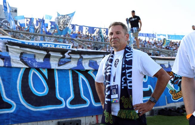 Soccer, Men s, Bavarian Regional League, 2026–2027 Season, TSV 1860 Munich vs. FC Augsburg II, Grünwalder Stadium; Gernot Mang, President of TSV 1860 Munich, standing in front of the West Stand