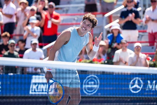 August 5, 2026, Montreal, Pq, Canada: Ben Shelton of USAÃ‚ celebrates after defeating Jenson Brooksby of USAÃ‚ on day four of the National Bank Open tennis tournament in Montreal on Wednesday, August 5, 2026. Canada News - August 5, 2026  - ZUMAc35_ 20260805_zaf_c35_220 Copyright: xChristopherxKatsarovx