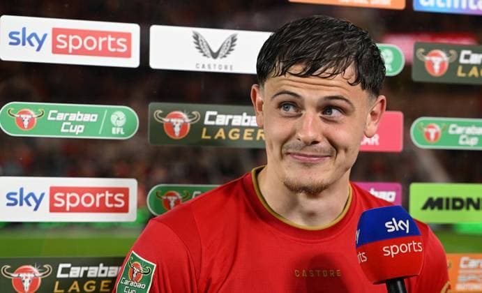 Will Lankshear of Middlesbrough interviewed by Sky Sports after receiving the Man of the Match Award Middlesbrough v Wrexham, EFL Carabao Cup, First Round, Football, Riverside Stadium, Middlesbrough, UK - 07 Aug 2026Middlesbrough Riverside Stadium United Kingdom EDITORIAL USE ONLY No use with unauthorised audio, video, data, fixture lists, club league logos or live services. Online in-match use limited to 120 images, no video emulation. No use in betting, games or single club league player publications. Copyright: xGreigxCowie Shutterstockx 17050843ay