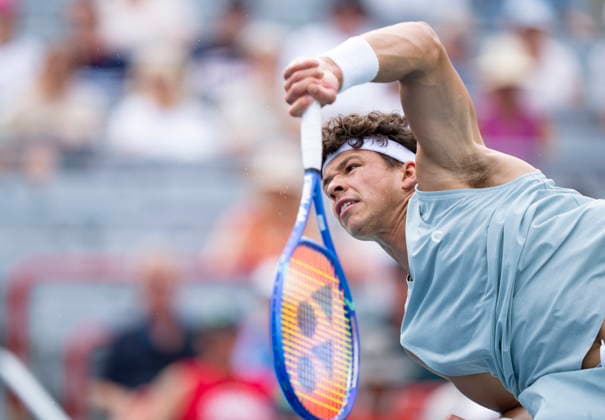 August 7, 2026, Montreal, Pq, Canada: Ben Shelton of the United States serves to Zizou Bergs of Belgium during third round tennis action at the National Bank Open in Montreal on Friday, Aug. 7, 2026. Canada News - August 7, 2026  - ZUMAc35_ 20260807_zaf_c35_041 Copyright: xChristinnexMuschix