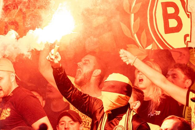 Regionalliga West: Borussia Dortmund II vs. 1. FC Köln II, August 7, 2026 Borussia Dortmund U23 fans with pyrotechnics Regionalliga West Borussia Dortmund II 1 FC Köln II, Rote Erde, Dortmund August 7, 2026 DFB regulations prohibit the use of photographs as image sequences and or quasi-video Copyright: xBEAUTIFULxSPORTS Buriakovx