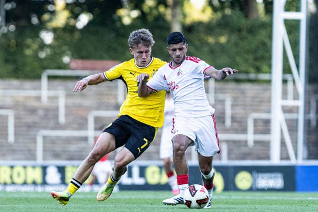 Regionalliga West: Borussia Dortmund II 1, FC Köln II 0, August 7, 2026; Tim Degener, Borussia Dortmund U23, 7, Kian Hekmat, 1. FC Köln U23, 18 Regionalliga West Borussia Dortmund II vs. 1. FC Köln II, Rote Erde, Dortmund, August 7, 2026 DFB regulations prohibit any use of photographs as image sequences and or quasi-video Copyright: xBEAUTIFULxSPORTS Buriakovx