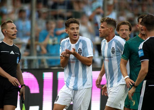 Soccer, Men s, Bavarian Regional League, 2026–2027 Season, TSV 1860 Munich vs. FC Augsburg II, Grünwalder Stadium; Loris Husic of TSV 1860 Munich looks upset, puzzled, and surprised