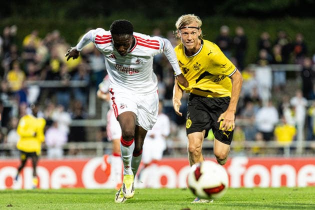 Regionalliga West: Borussia Dortmund II 1, 1. FC Köln II 0, August 7, 2026; David Okpodu, 1. FC Köln U23, 20, Luke Fahrenhorst, Borussia Dortmund U23, 20 Regionalliga West Borussia Dortmund II vs. FC Köln II, Rote Erde, Dortmund, August 7, 2026 DFB regulations prohibit any use of photographs as image sequences and or quasi-video Copyright: xBEAUTIFULxSPORTS Buriakovx