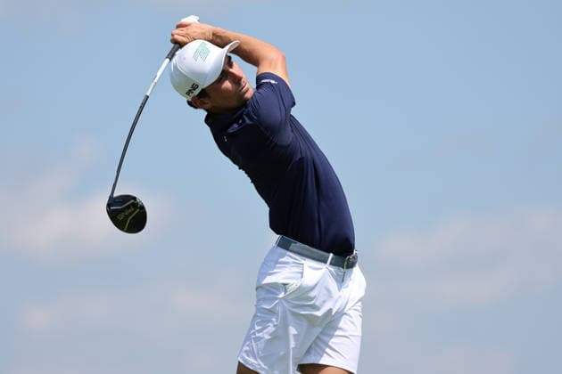 BEDMINSTER, NJ - AUGUST 07: Joaquin Niemann of the LIV Golf League tees off on the 9th hole during the second round of LIV Golf New York on August 7, 2026 at Trump National Golf Club in Bedminster, New Jersey. (Photo by Andrew Mordzynski Icon Sportswire) GOLF: AUG 07 LIV Golf New York EDITORIAL USE ONLY Icon2608078141571